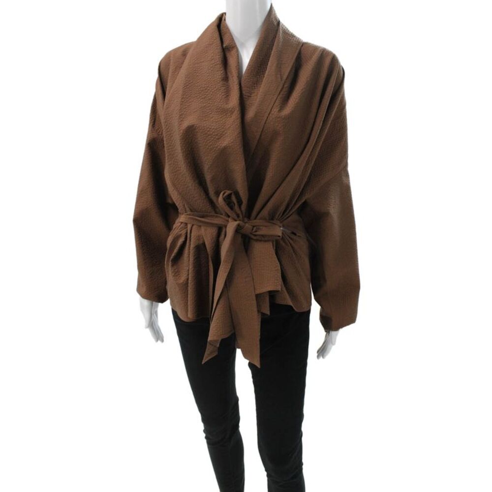 QL2 Unisex Adults Wrap Jacket Brown V Neck Textured Fabric Long Sleeve Size 42